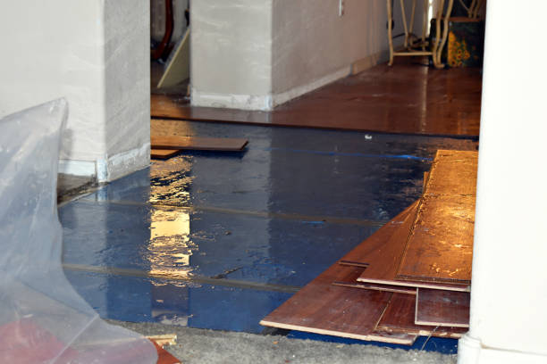 Professional Flood Damage Restoration technician working in Hubertus, WI